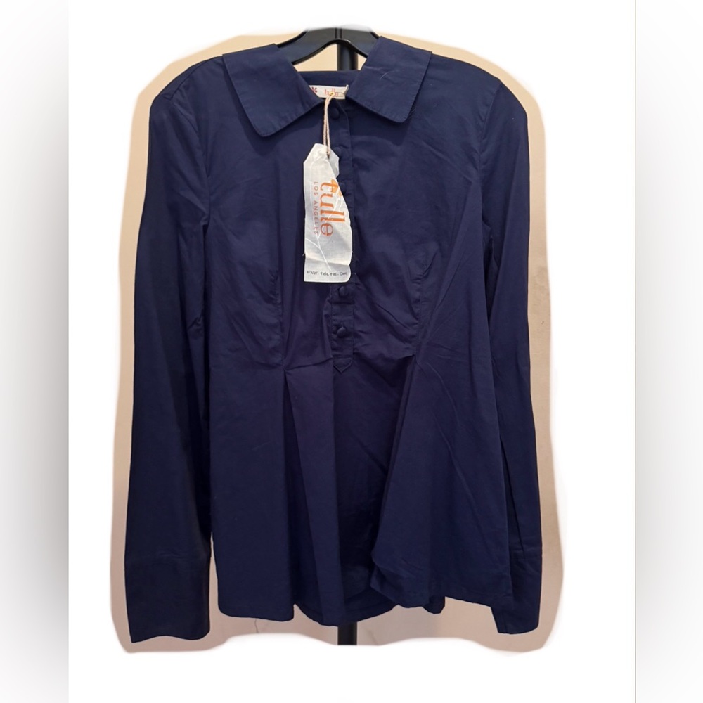 Tulle Vintage Navy Blue Blouse Shirt